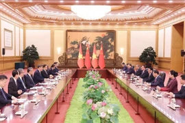 Президент государства Лыонг Кыонг провёл переговоры с Генеральным секретарём, Президентом государства Китая Си Цзиньпином. (Фото: ВИА)