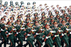 Почётный расчёт трёх видов вооруженных сил: Сухопутные войска, Военно-морские силы, Войска ПВО — ВВС. (Фото: ВИА)