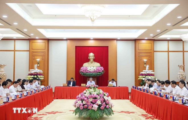 Вид на рабочее совещание (Фото: ВИА) tong-bi-thu-van-kien-dai-hoi-dang-1.jpg
