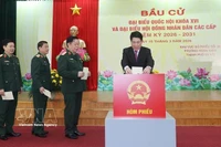 Президент государства Лыонг Кыонг голосует на избирательном участке № 26 квартала Хоанкием города Ханоя. (Фото: ВИА)