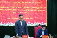 Заместитель Председателя Национального собрания Ву Хонг Тхань, глава инспекционно-надзорной делегации Постоянного комитета Национального собрания и Национального избирательного совета, выступает с руководящими указаниями на рабочей встрече. (Фото: ВИА)