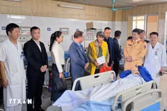 Посещение и вручение подарков пострадавшим в ДТП, находящимся в трудном положении, в Центральной больнице Тхайнгуена. Фото: ВИА.