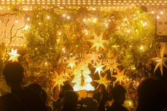 Кафе, сверкающее огнями и привлекающее внимание, на улице Хангзау, в районе Хоанкием, Ханой.