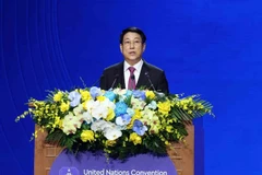 Президент Лыонг Кыонг выступает с речью на церемонии открытия подписания Ханойской конвенции. Фото: ВИА.