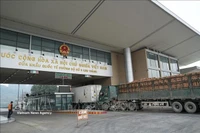 Грузовые автомобили проходят таможенное оформление на международном автомобильном пограничном пункте Кимтхань - Лаокай. (Фото: ВИА).