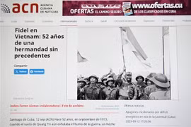 Статья о историческом визите Фиделя Кастро во Вьетнам в сентябре 1973 года. Снимок экрана: корреспондент ВИА на Кубе.
