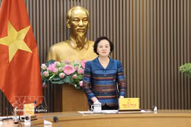 Секретарь ЦК КПВ, заместитель Премьер-министра Правительства Фам Тхи Тхань Ча, руководитель Национального руководящего комитета по поиску, эксгумации и установлению личности останков павших бойцов выступает с речью. Фото: ВИА
