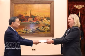3 октября 2026 года в Президентском дворце Генеральный секретарь ЦК КПВ, Президент То Лам принимает Посла Королевства Дания Лину Гандлёсе Хансен, вручающую верительные грамоты. Фото: ВИА.