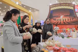 Многочисленные изделия с разнообразным дизайном, отражающие региональную специфику, представленные на стенде провинции Куангнгай на Весенней ярмарке – 2026, привлекли большое количество посетителей и покупателей (Фото: ВИА)