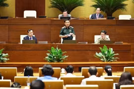 Генерал, министр обороны Фан Ван Зянг выступает, чтобы разъяснить и прояснить ряд вопросов, поднятых депутатами НС (Фото: ВИА)