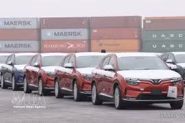 Электромобили VinFast собраны в порту Хайфона и готовятся к погрузке на судно для экспорта (Фото: ВИА)
